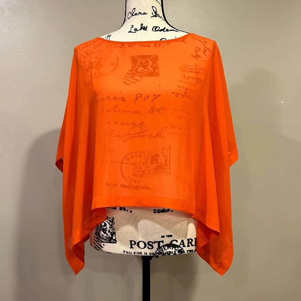 Eileen Fisher Sheer Silk Georgette Boat Neck Short Sleeve Boxy Poncho